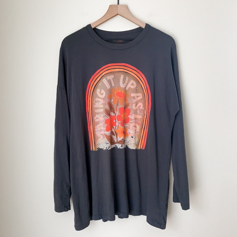 Natural Life “Making it Up As I Go” Long Sleeved Tee, Size Large, Dark Gray